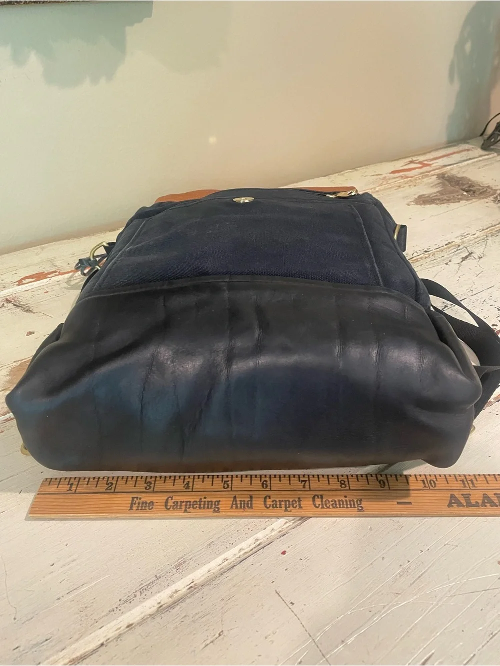 R. Riveter Navy and Black Canvas Leather-Trim Backpack